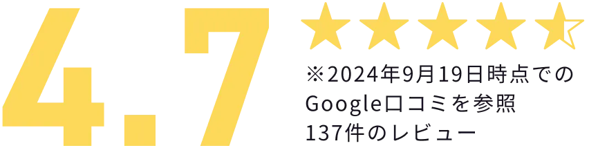 星4.7 ※2024年9月19日時点でのGoogle口コミを参照 137件のレビュー
